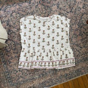 LOFT Babydoll Tee White Floral Size XL NEW